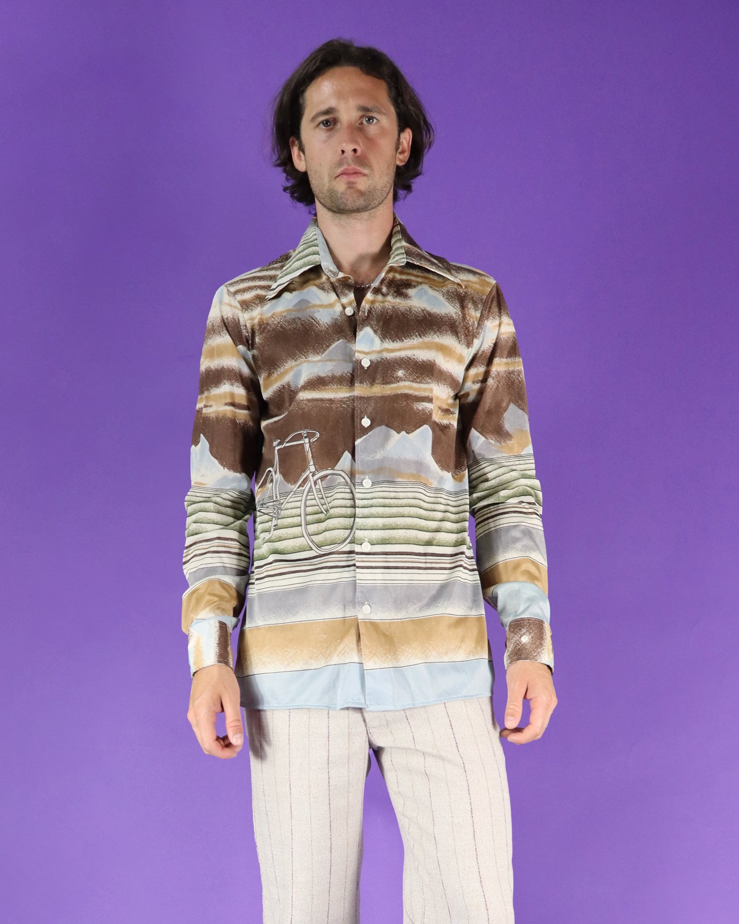 Vintage 1970s USA label Disco Shirt Bicycle Novelty Print