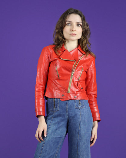Vintage 1960s Red Leather Biker Jacket