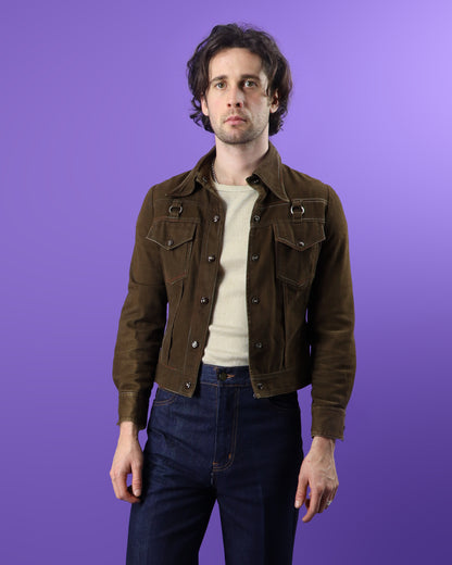 Vintage 1970s Roncelli Hand Painted Brown Denim Jacket