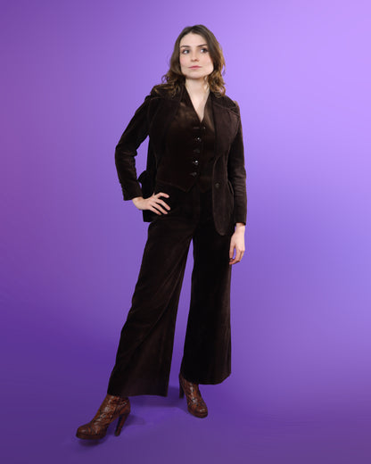 Vintage 1970s Jaeger Brown Velvet 3 Piece Suit