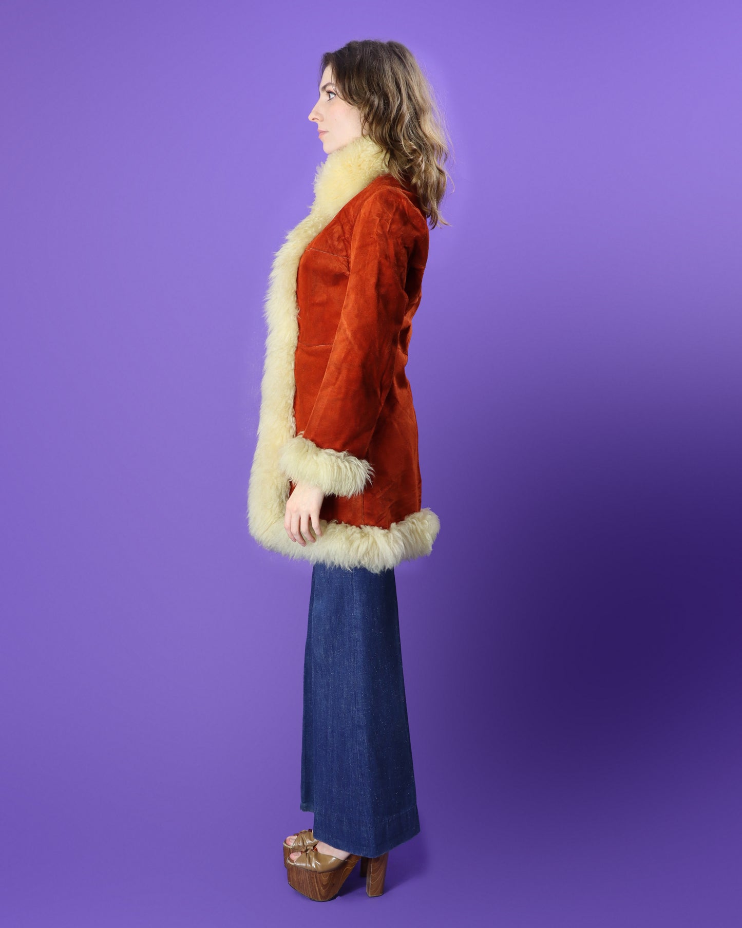 Vintage 1970s Penny Lane Afghan Burnt Orange Suede Coat