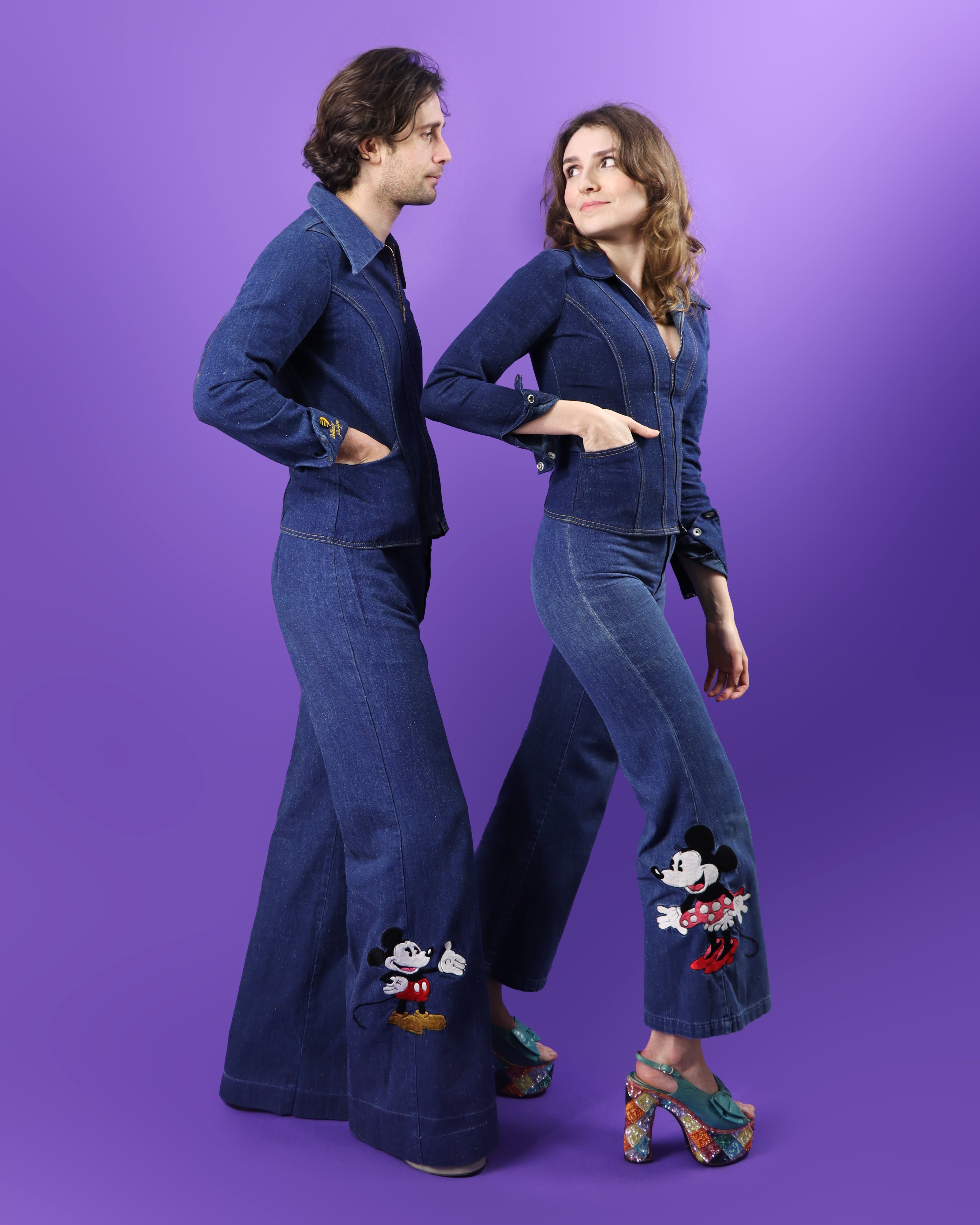 おまとめ2点 美品 Apolina Minnie Jumpsuit RARE Vintage 1970s Antonio Guiseppe Minnie Mouse Disney Denim Suit