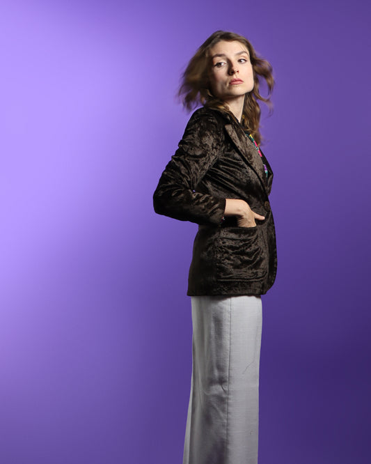 Vintage 1970s Crushed Velvet Brown Blazer