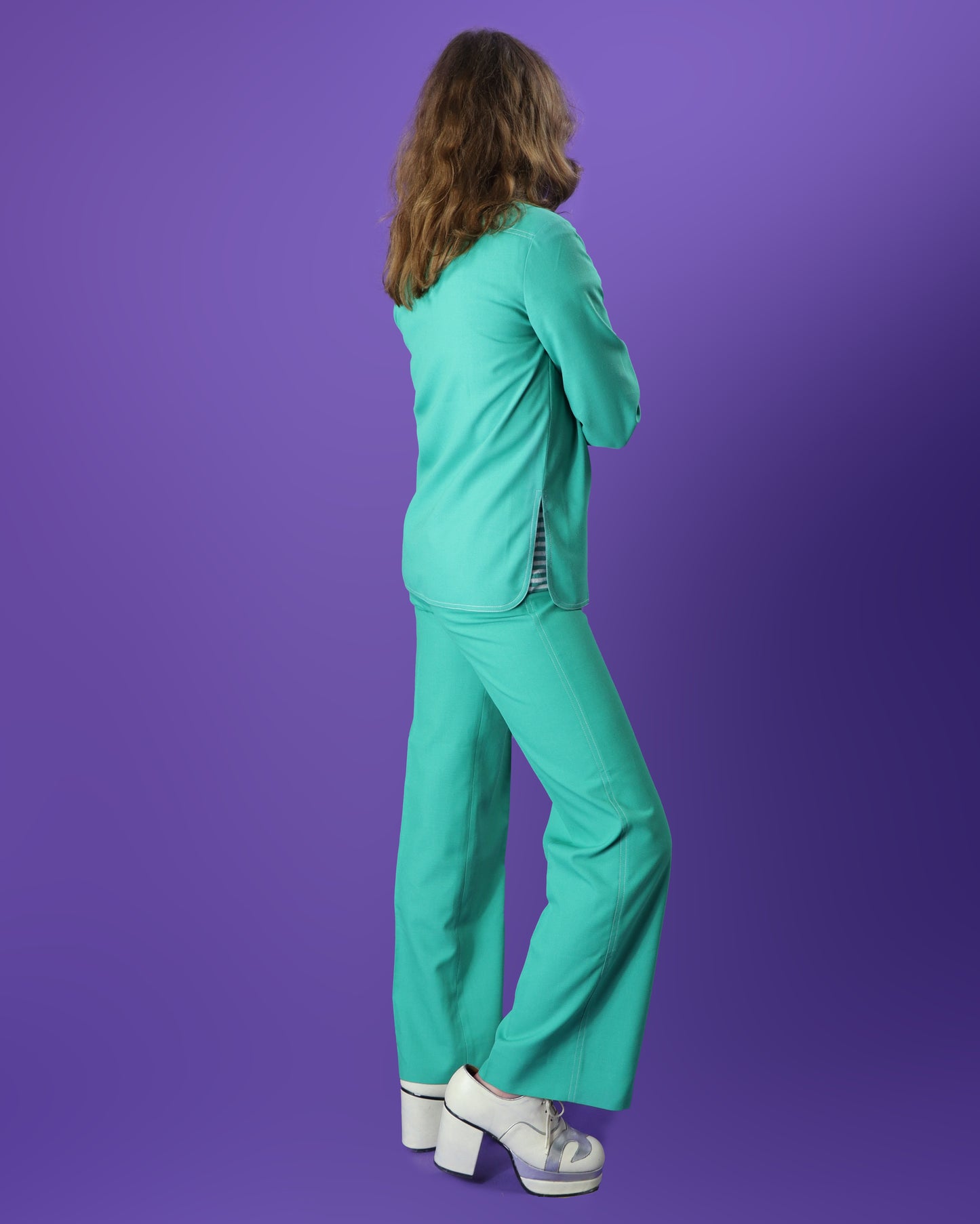 DEADSTOCK Vintage 1970s Jade Green 4 Piece Jaeger Leisure Suit Skirt Flares Set