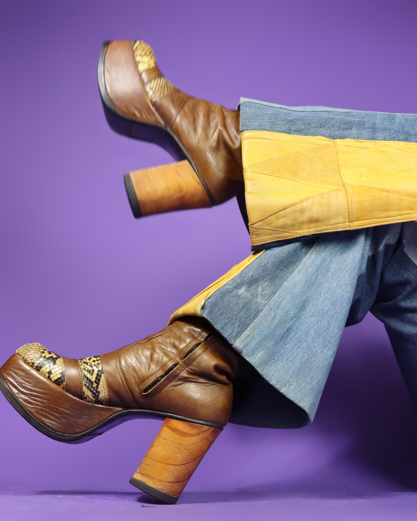 Vintage 1970s Snakeskin Trim Platform Boots