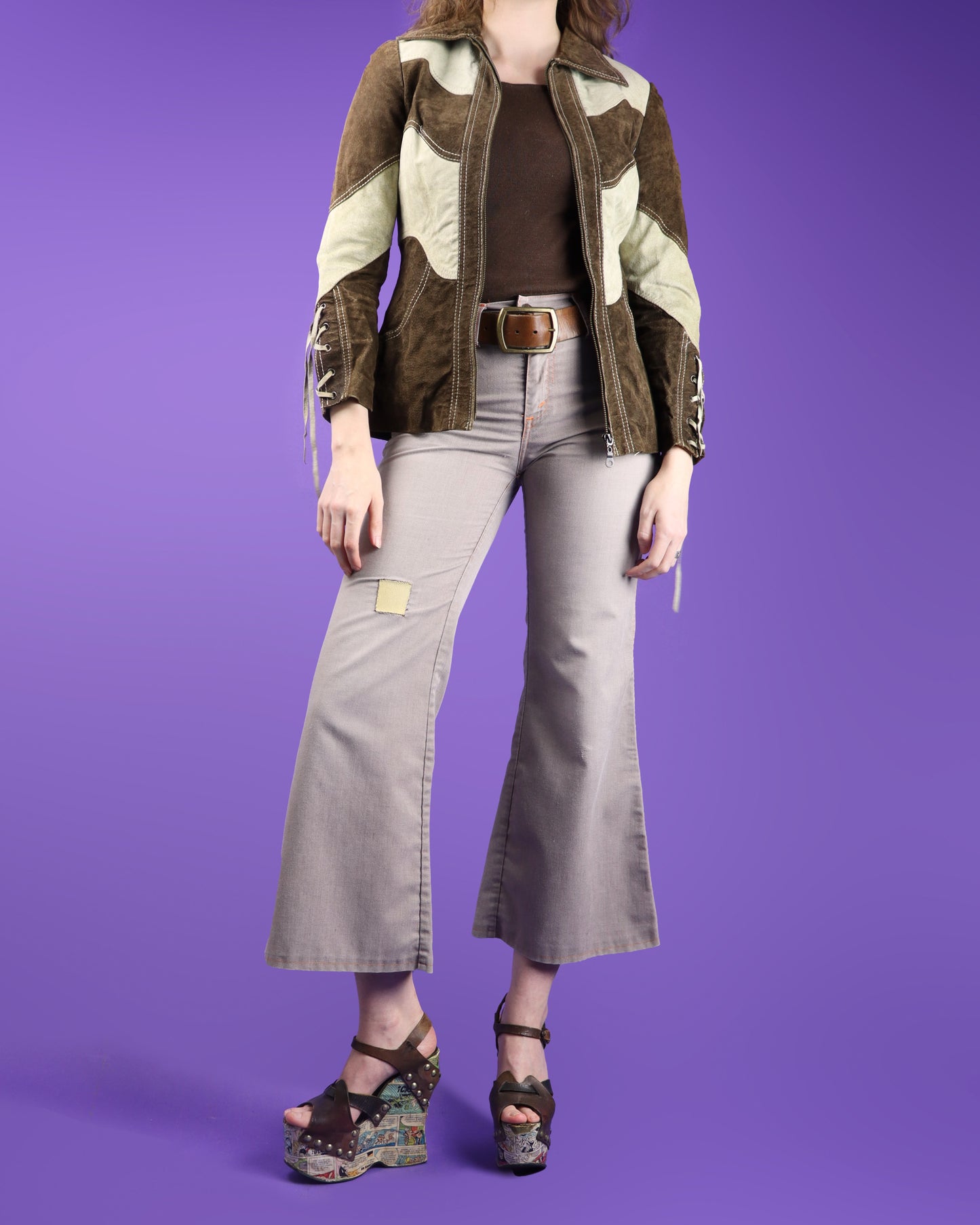 Vintage 1970s Roncelli Two Tone Suede Lace Up Sleeve Jacket