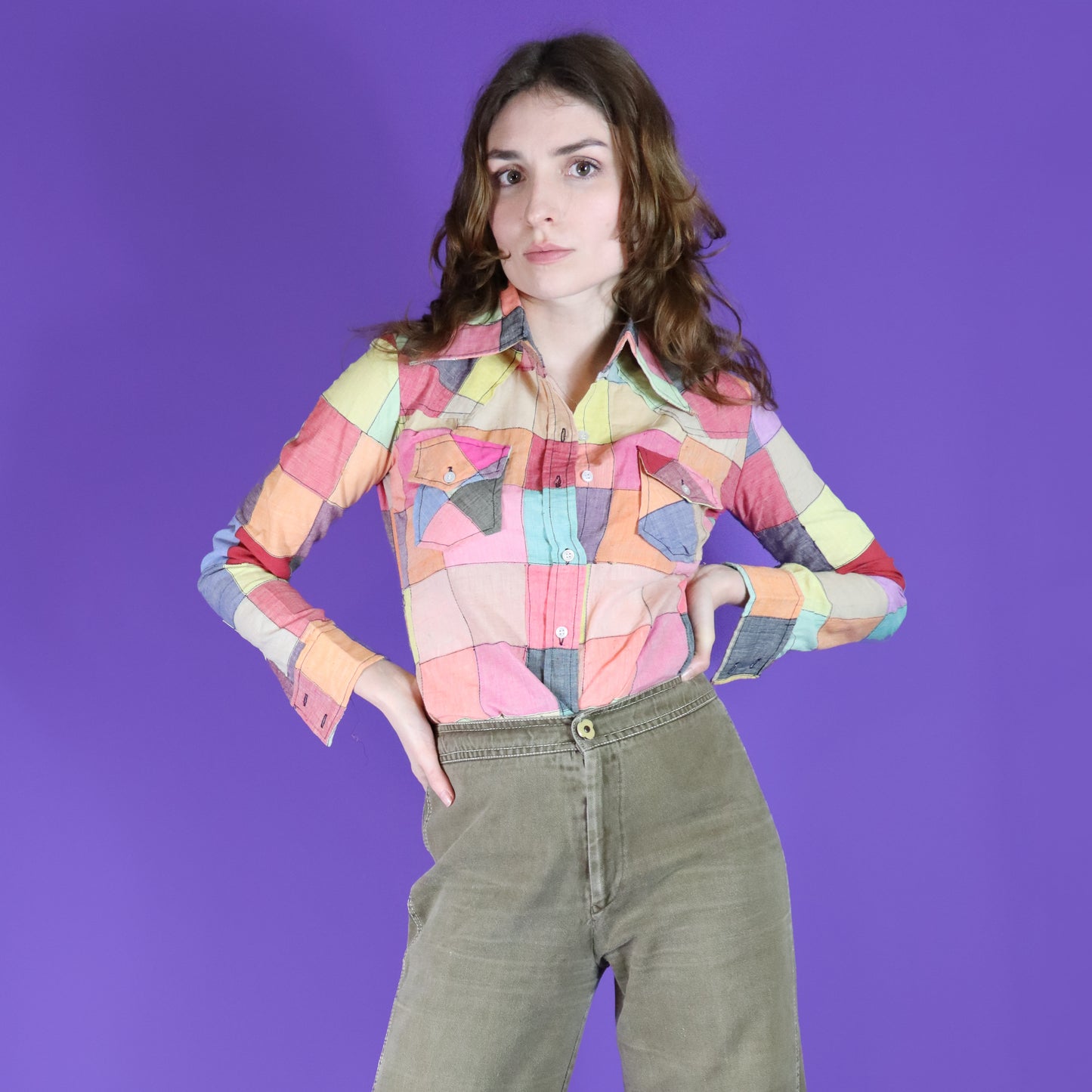 Vintage 1970s Rainbow Cotton Patchwork Shirt