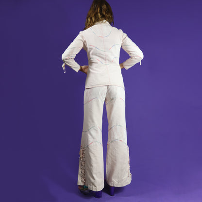 Vintage 1970s Roncelli Powder Pink Lace Up Detail Suit
