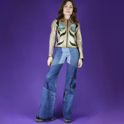 Vintage 1970s DEADSTOCK Antonio Guiseppe Patchwork Recycled Denim Flares