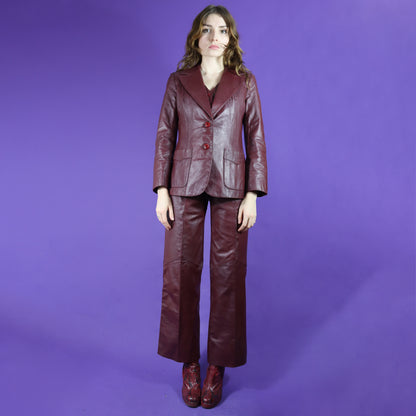 Vintage 1970s 3 Piece Burgundy Leather suit