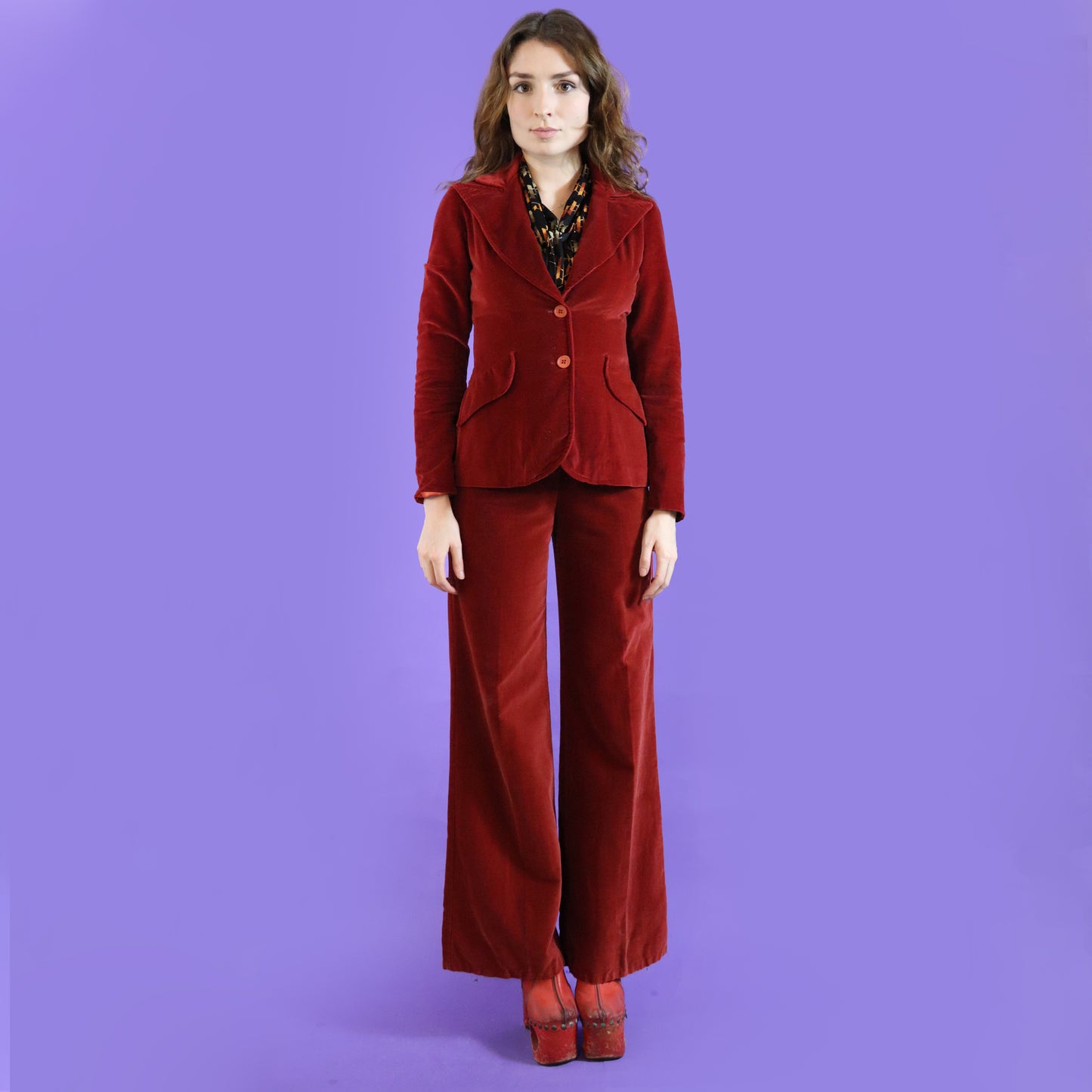 Vintage 1970s Brick Red Velvet Suit