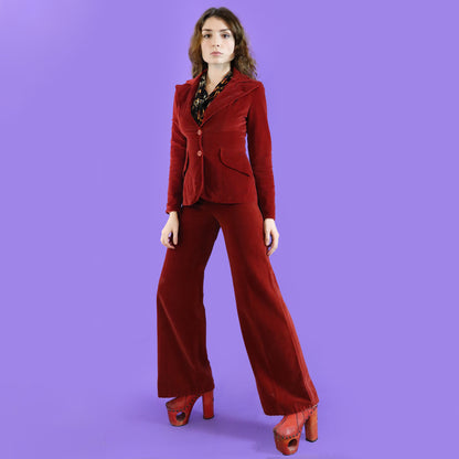 Vintage 1970s Brick Red Velvet Suit