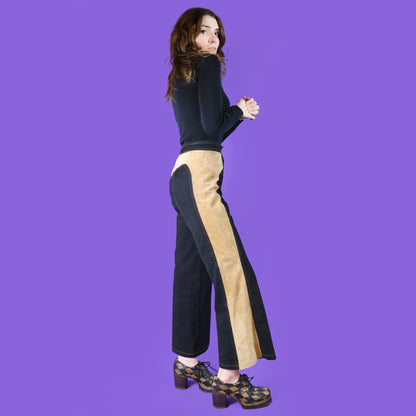 Vintage 1970s Roncelli Black and Tan Suede Panelled Trousers