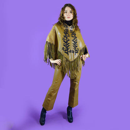 Vintage 1970s Mexican Leather Poncho Suit