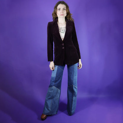 Vintage 1970s Stirling Cooper Aubergine Velvet Rounded Lapel Blazer