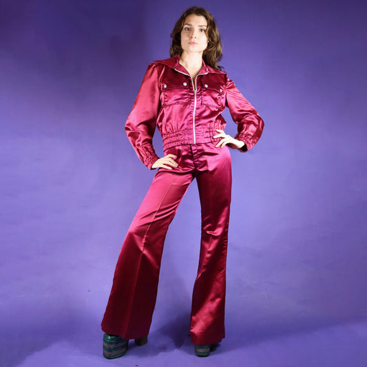 Vintage 1970s Glam Rock Satin Bomber Suit