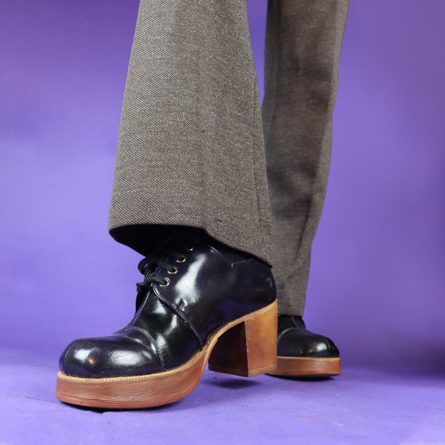 Vintage 1970s Two Tone Purple and Black Patent Leather Platform Shoes