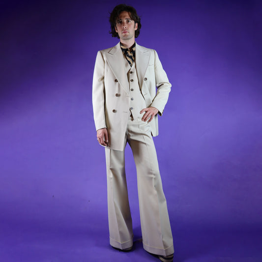 Vintage 1970s Cream Tailored 3 Piece Suit