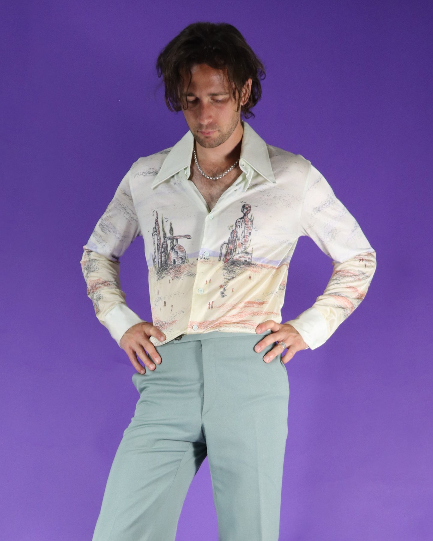 RARE Vintage 1970s Augie Disco Shirt Salvador Dali Print