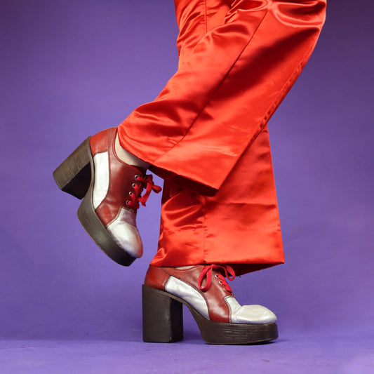 Vintage 1970s Red and Silver Platform Shoes uk 6