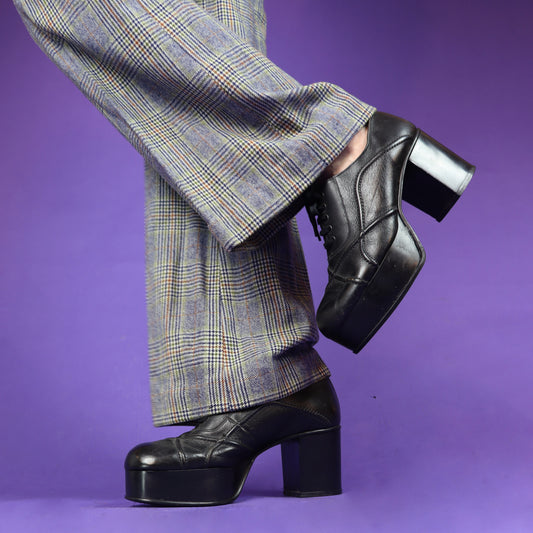 Vintage 1970s Black Platform Shoes UK size 8 / EU 42/ US Men's 8.5