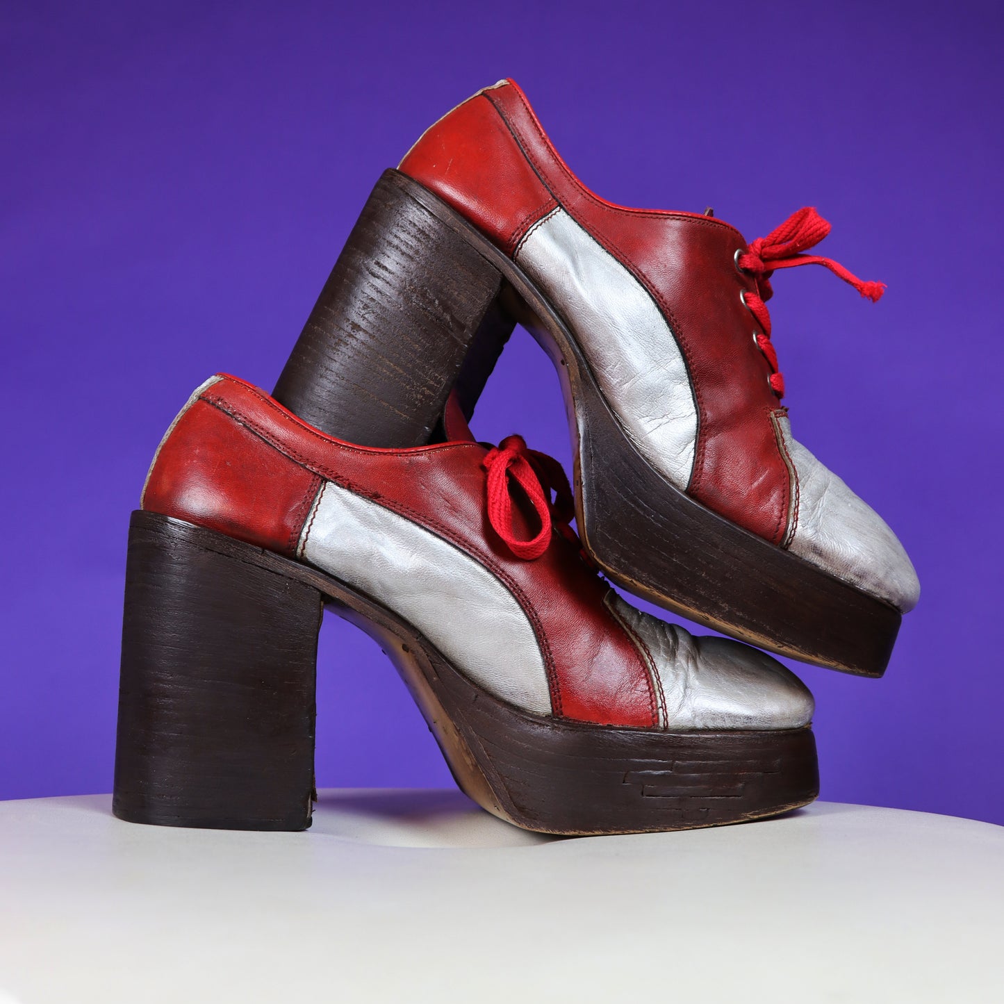 RESEVED: Vintage 1970s Red and Silver Platform Shoes uk 6