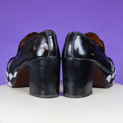 Vintage 1970s Fishscale Black and Silver Platform Mules UK size 7-7.5 approx