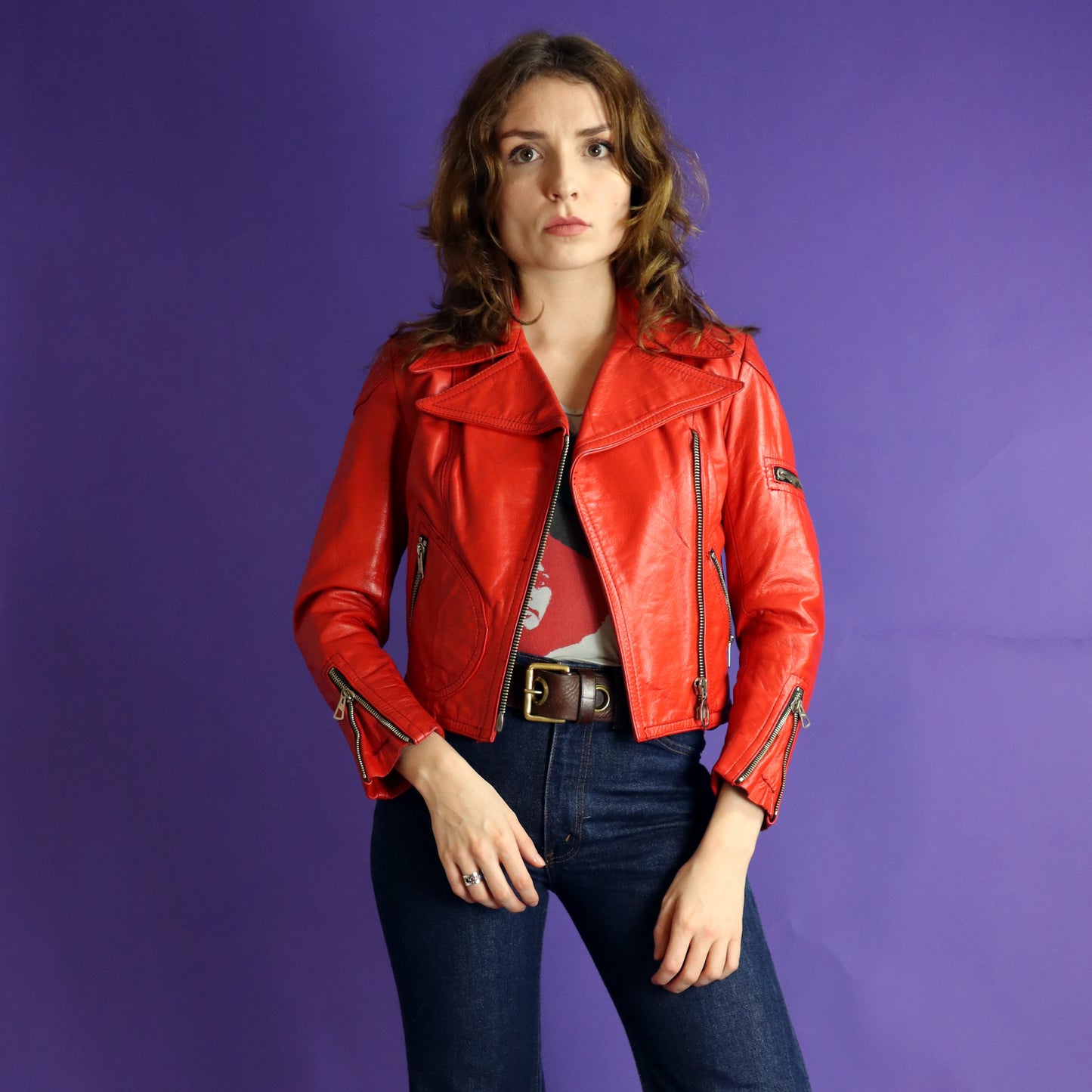 Vintage 1970s Red Leather Biker Jacket