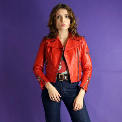 Vintage 1970s Red Leather Biker Jacket