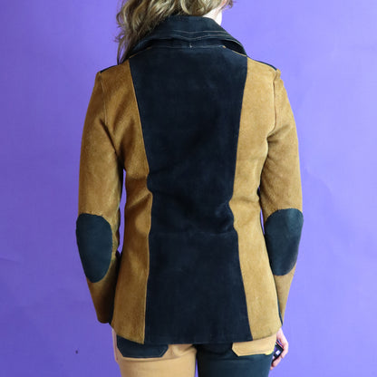 Vintage 1970s Two Tone Gold and Black Suede Beagle Collar Jacket