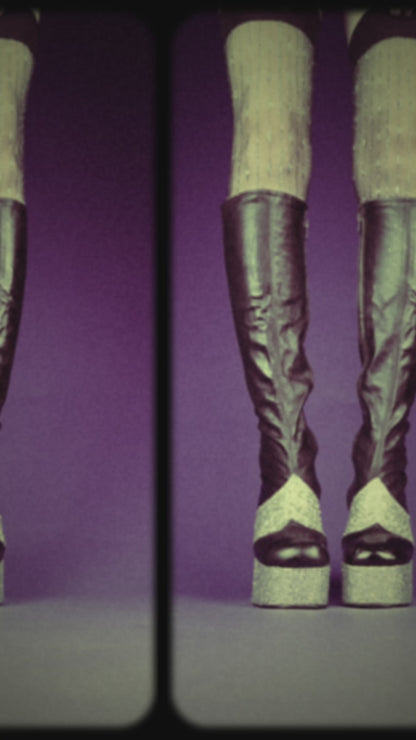 Vintage 1970s Glitter Disco Ball Platform Boots