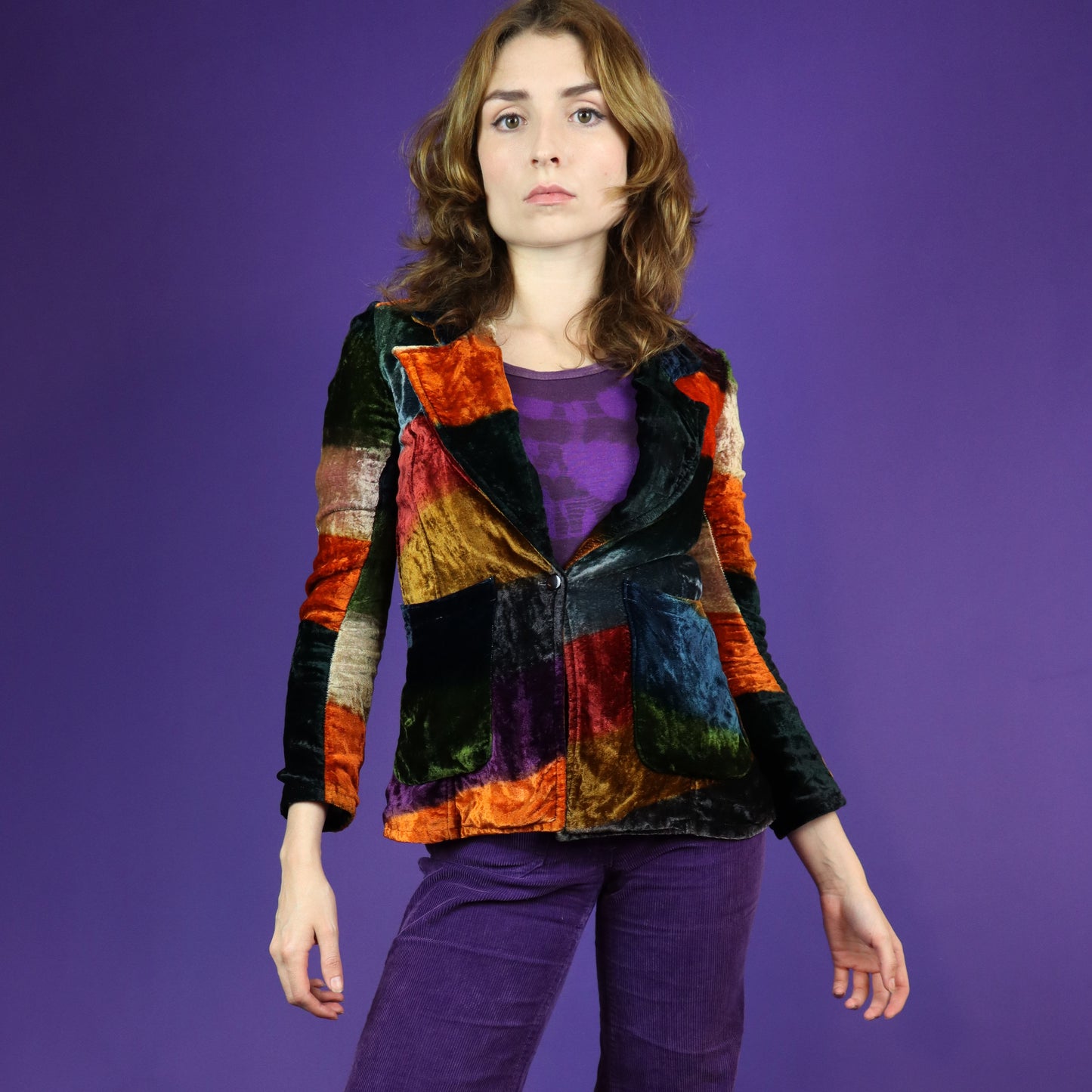 Vintage 1970s Multi Colour Crushed Velvet Blazer by Southsea Bubble