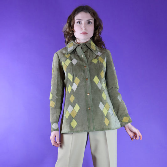 Vintage 1970s Harlequin Patchwork Suede Jacket