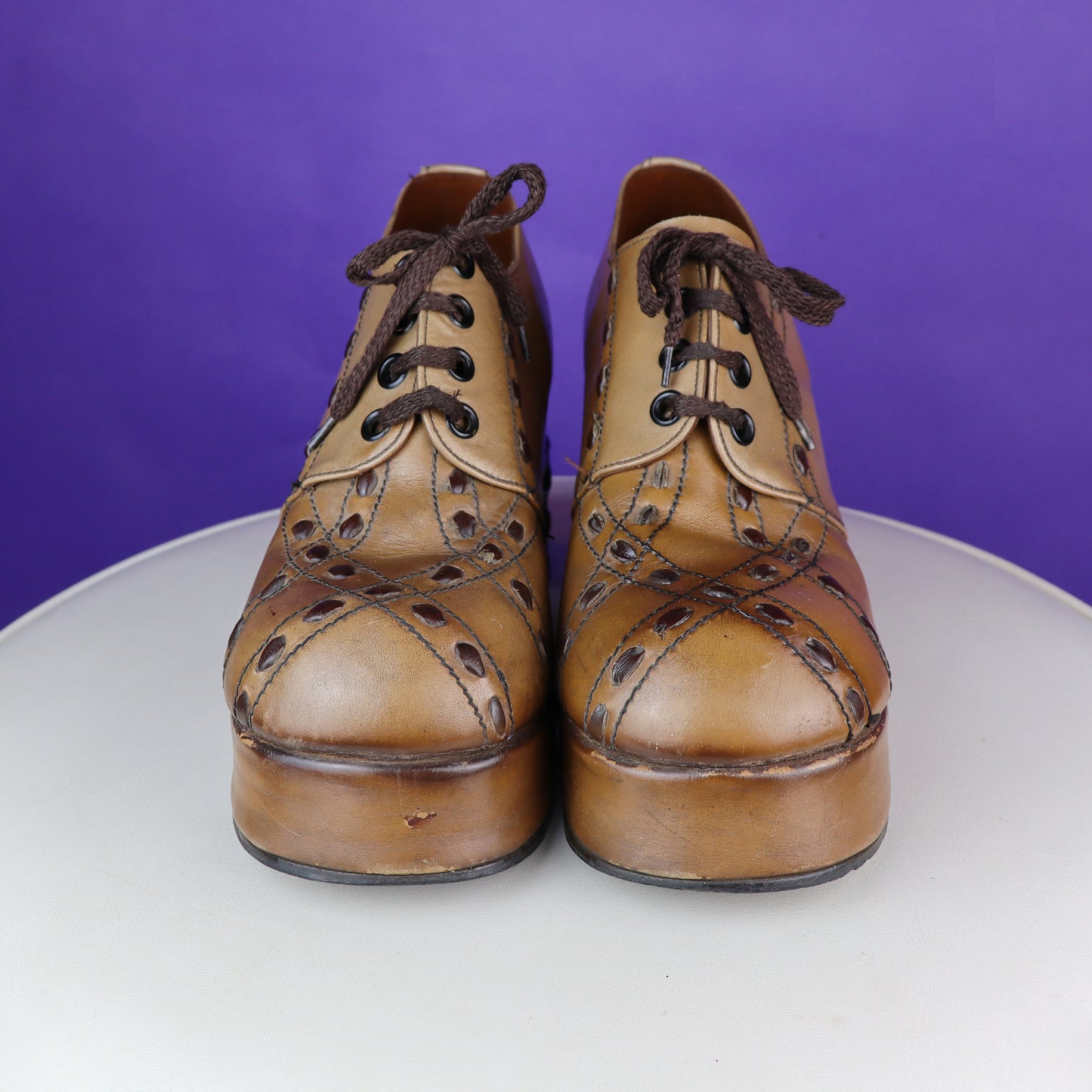 Vintage 1970s Whip Stitch Platform Shoes UK size 9 approx