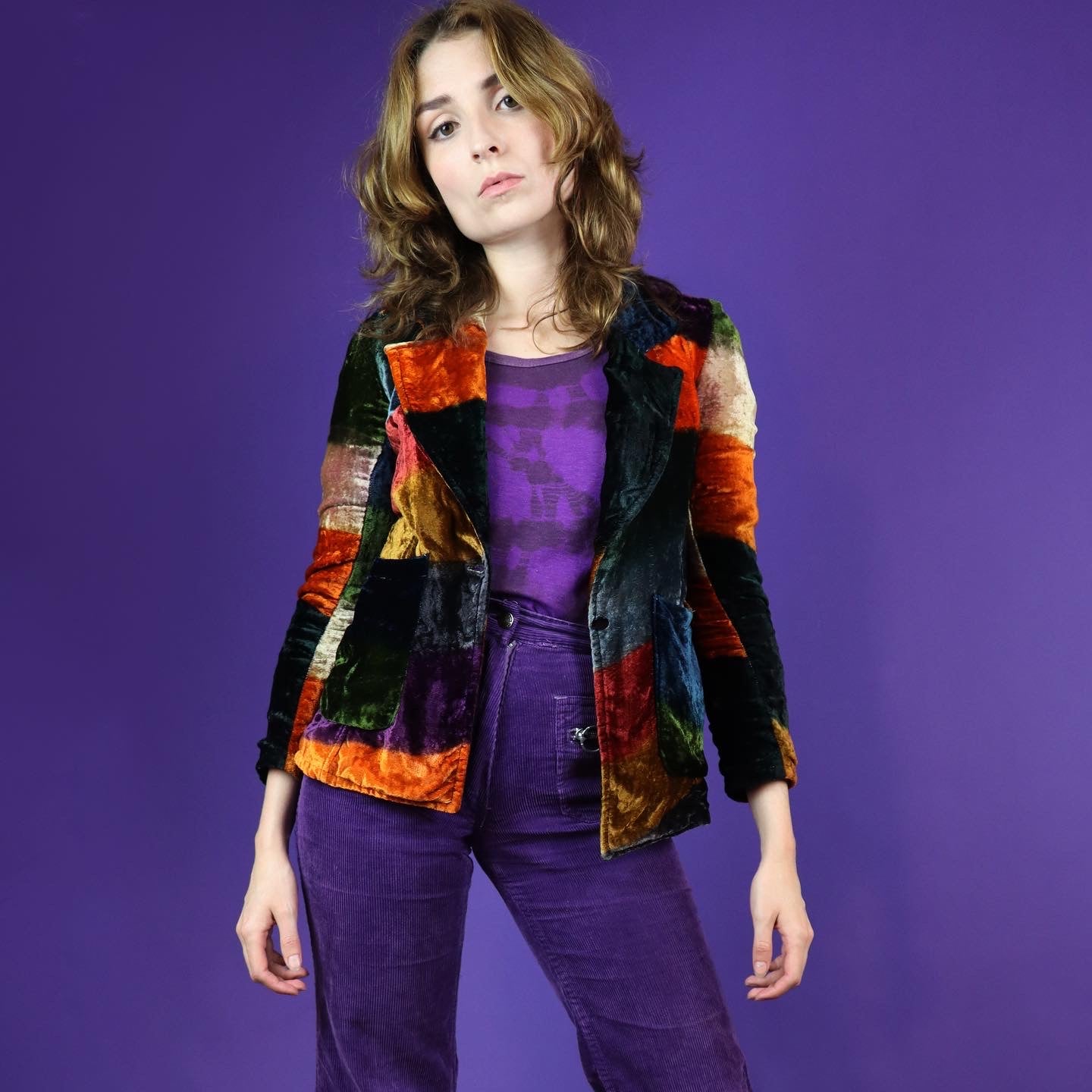 Vintage 1970s Multi Colour Crushed Velvet Blazer by Southsea Bubble