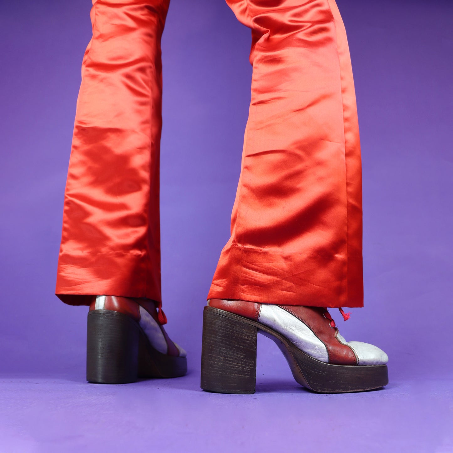 RESEVED: Vintage 1970s Red and Silver Platform Shoes uk 6