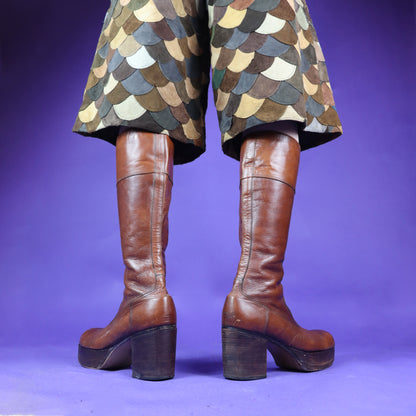 Vintage 1970s Rare Antonio Fluxa Knee High Tan Platform Boots