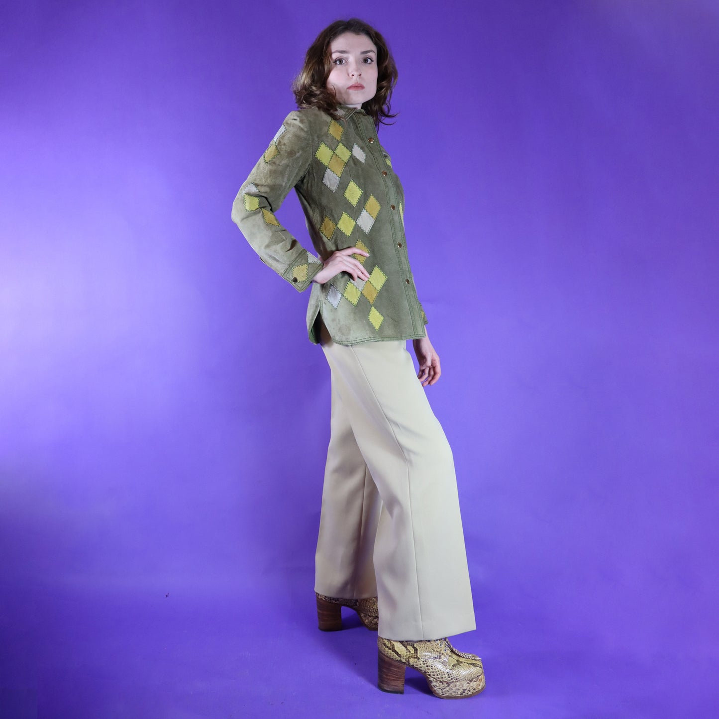Vintage 1970s Harlequin Patchwork Suede Jacket